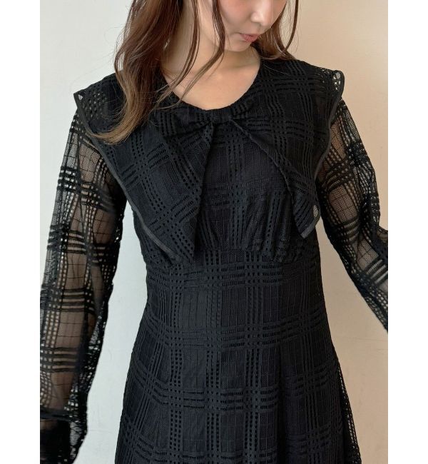 CALNAMUR「RIBBON COLLAR LACE OP/リボンカラーレースワンピース」|ワンピース|