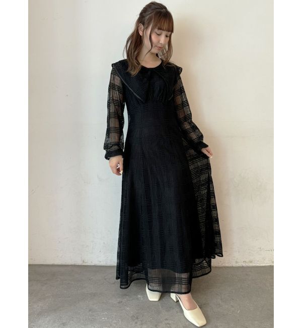 CALNAMUR「RIBBON COLLAR LACE OP/リボンカラーレースワンピース」|ワンピース|