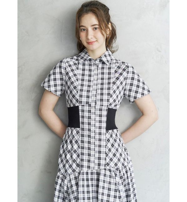 CALNAMUR「WAIST RIB CHECK SHIRT OP/ウエストリブチェックシャツワンピース」|ワンピース|