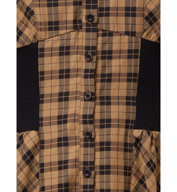 CALNAMUR「WAIST RIB CHECK SHIRT OP/ウエストリブチェックシャツワンピース」|ワンピース|