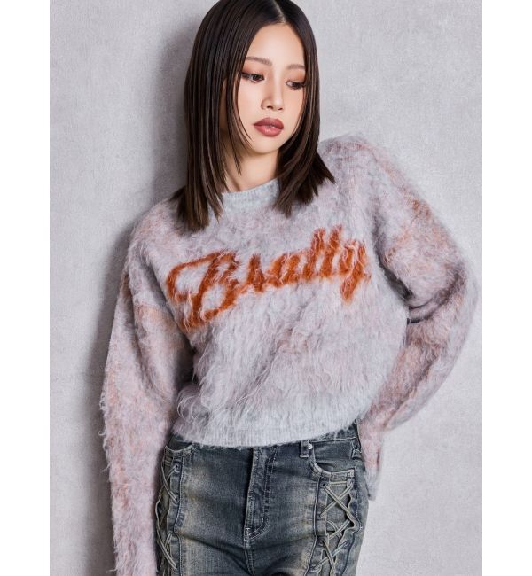 GYDA「BRATTY MOHAIR LIKEショートニットトップス」|ニット・セーター|グレー