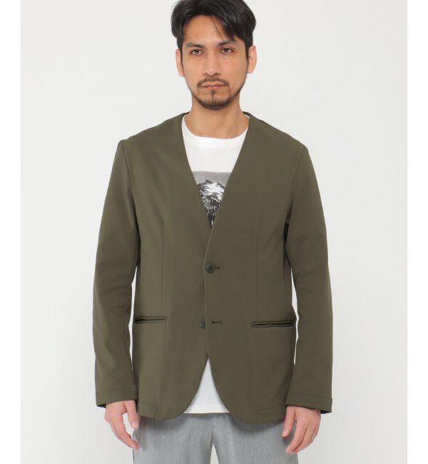 IKKA LOUNGE「ストレッチイージーケアノーカラージャケット」|テーラードジャケット|