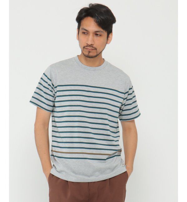 ikka「VORTEXパネルボーダーTシャツ」|Tシャツ・カットソー|グレイ