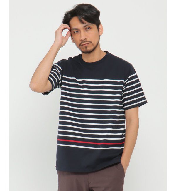 ikka「VORTEXパネルボーダーTシャツ」|Tシャツ・カットソー|ネイビー