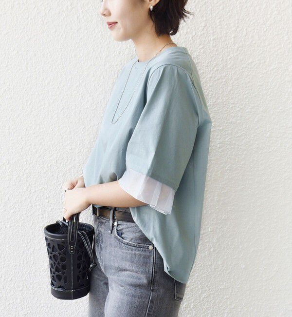 SHIPS for women「《一部追加予約》【WEB限定】〈接触冷感 / UVカット〉シアー オーガンジー コンビ プルオーバー」|Tシャツ・カットソー|