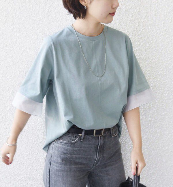 SHIPS for women「《一部追加予約》【WEB限定】〈接触冷感 / UVカット〉シアー オーガンジー コンビ プルオーバー」|Tシャツ・カットソー|
