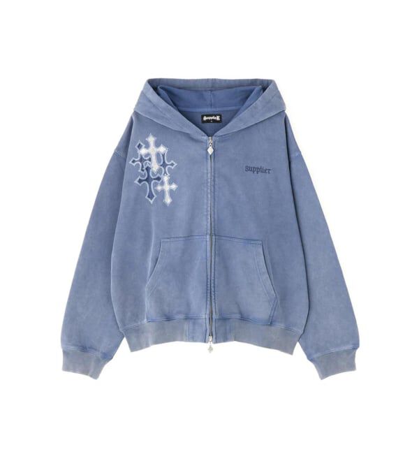 JOINT WORKS「SUPPLIER / サプライヤー Cross Rhinestone Zip Hoodie」|パーカー|ブルー A