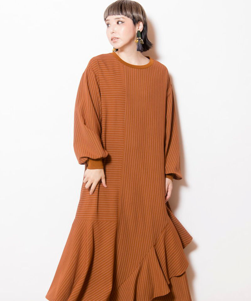  「ストライプ切替ワンピース」|ワンピース|BROWN