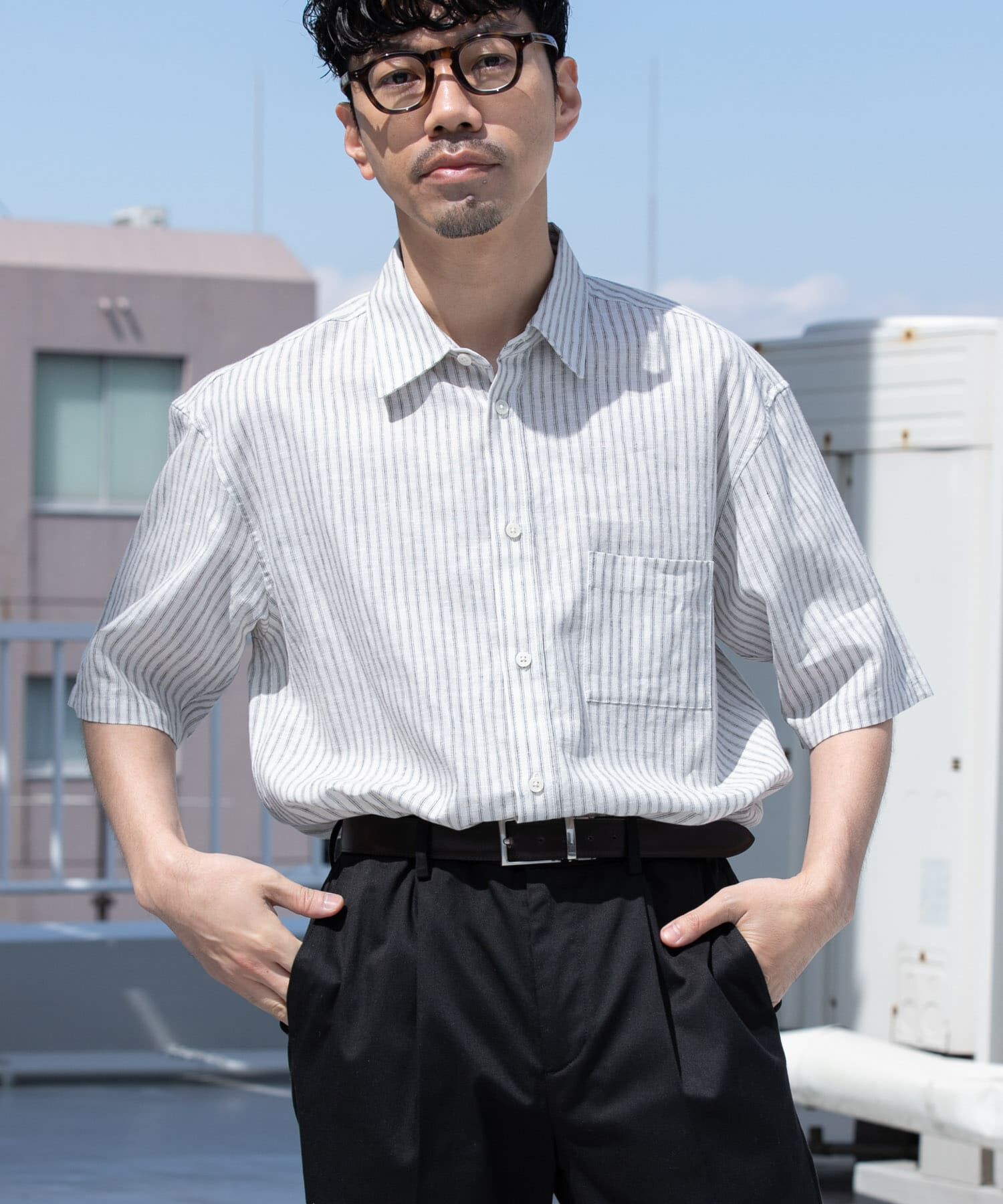 URBAN RESEARCH ROSSO「『XLサイズあり』リラックスコットンリネンレギュラーカラー半袖シャツ」|シャツ・ブラウス|