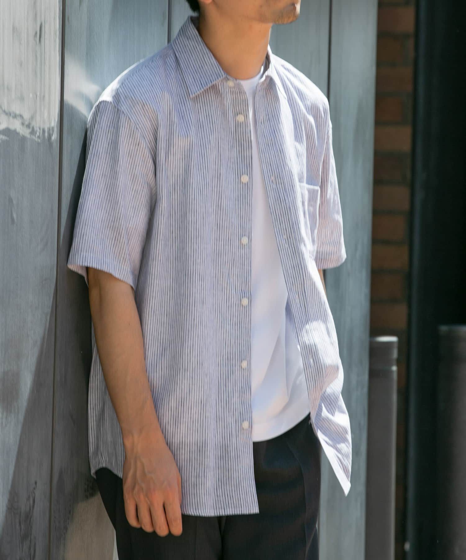 URBAN RESEARCH ROSSO「『XLサイズあり』リラックスコットンリネンレギュラーカラー半袖シャツ」|シャツ・ブラウス|ブルー系その他