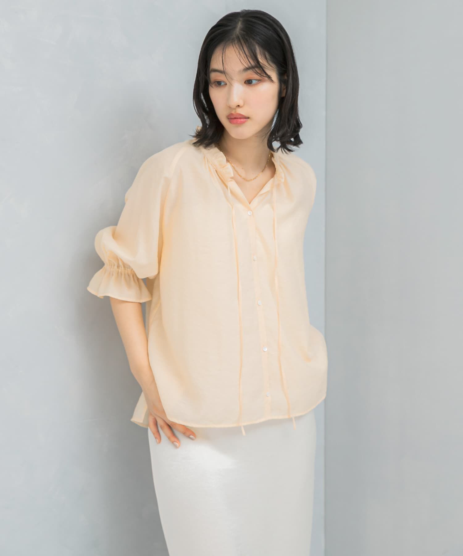 URBAN RESEARCH ROSSO「クールタッチセミシアーフリルブラウス」|シャツ・ブラウス|
