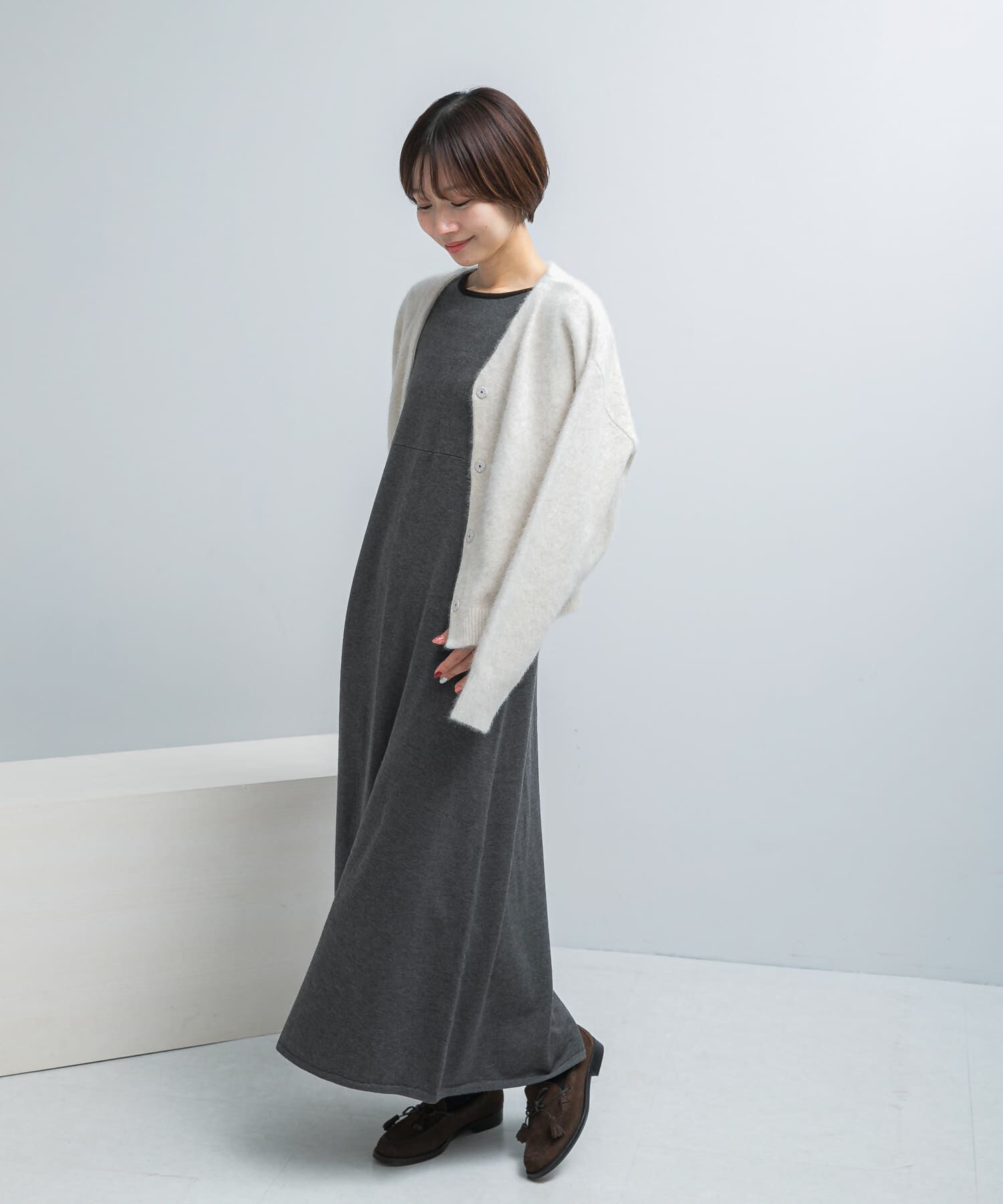 URBAN RESEARCH ROSSO「ウォシャブルフレアシルエットニットワンピース」|ワンピース|グレー