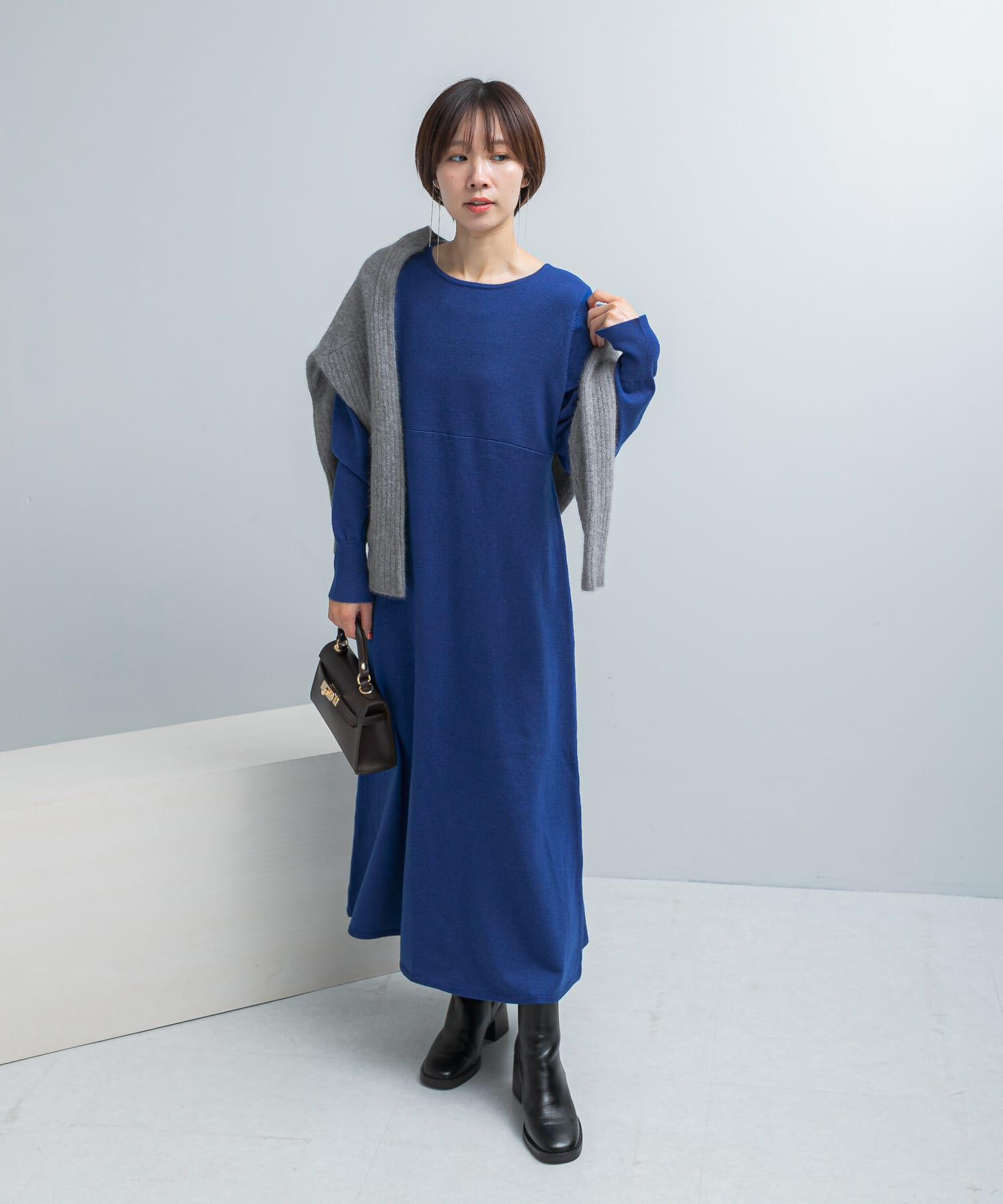 URBAN RESEARCH ROSSO「ウォシャブルフレアシルエットニットワンピース」|ワンピース|ブルー
