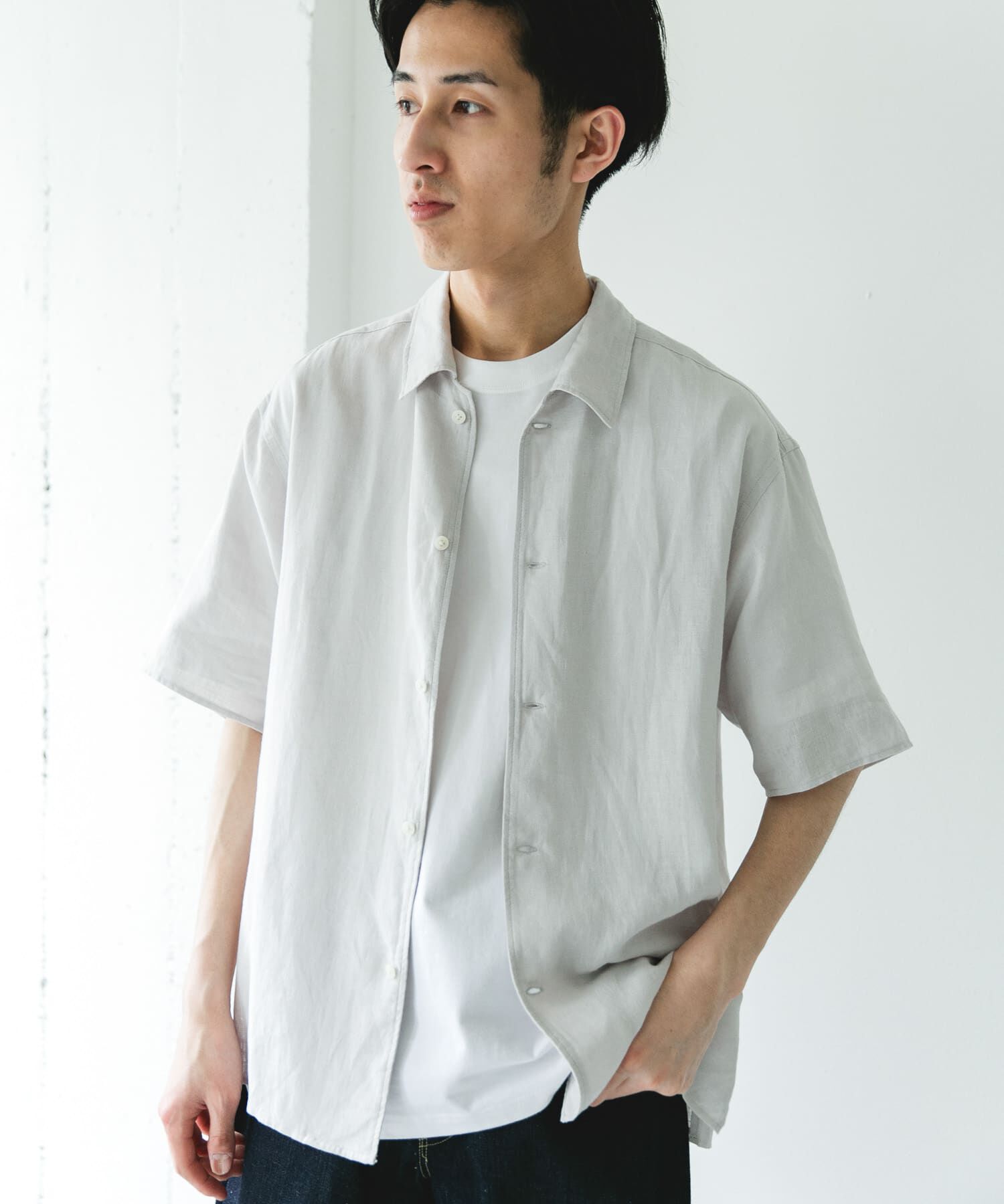 URBAN RESEARCH DOORS「カバーリングリネン キャンプカラーシャツ」|シャツ・ブラウス|