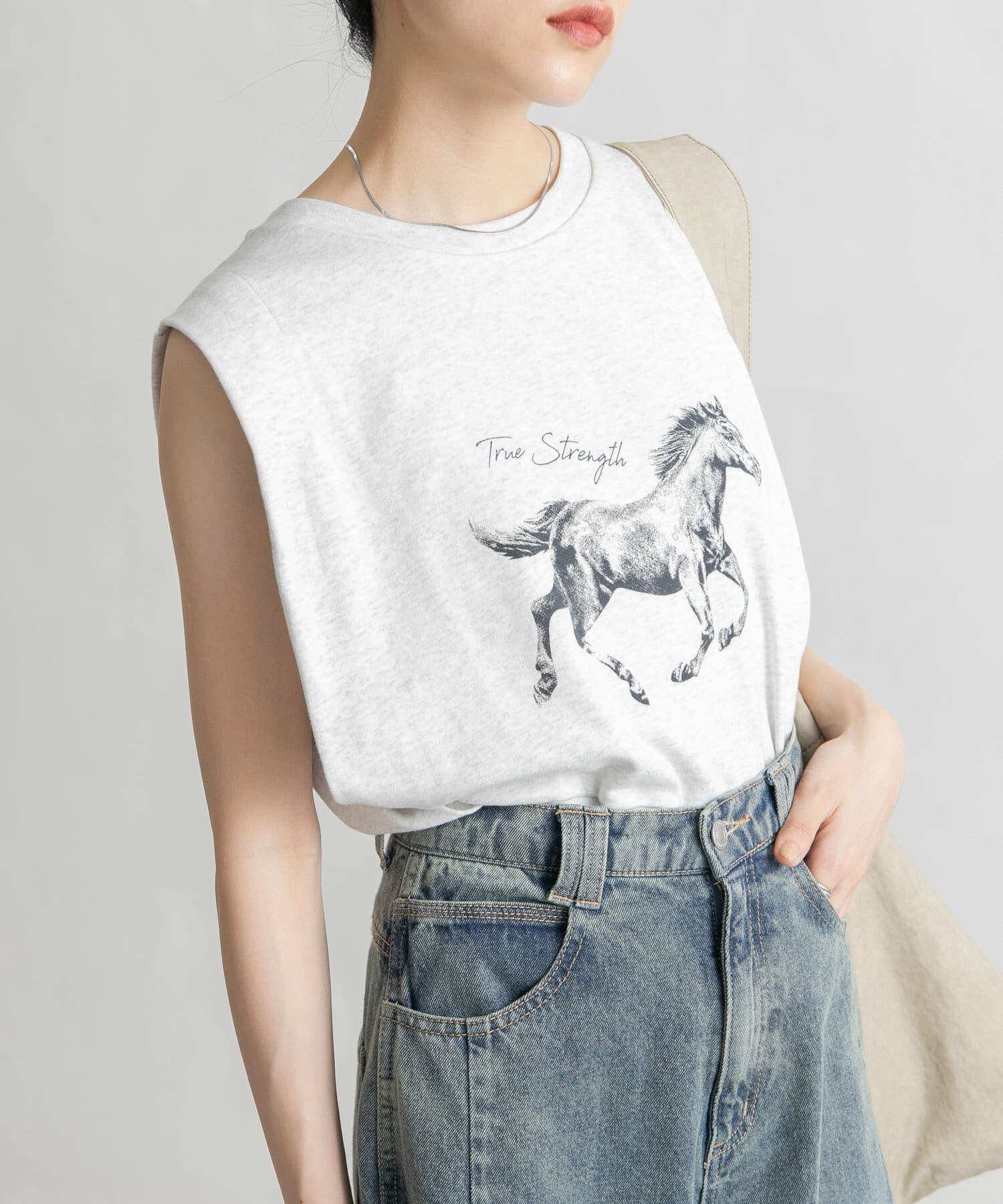  「ノースリーブプリントカットソー」|Tシャツ・カットソー|