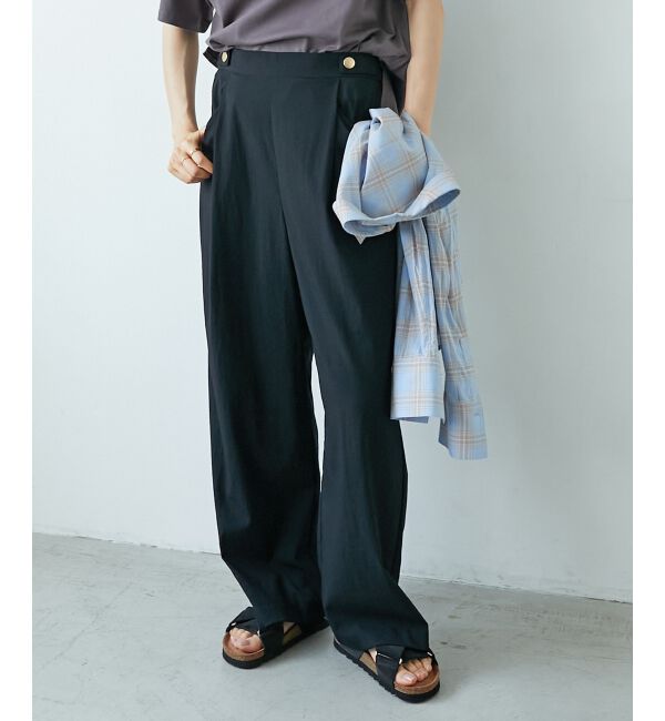  「《手洗い可能》RNストレッチセミワイドタックパンツ」|その他|ブラック