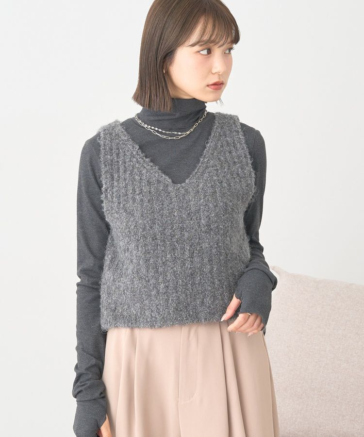 earth music&ecology「MIXカラーブークレニットビスチェ」|ベスト・ジレ|Charcoal Gray