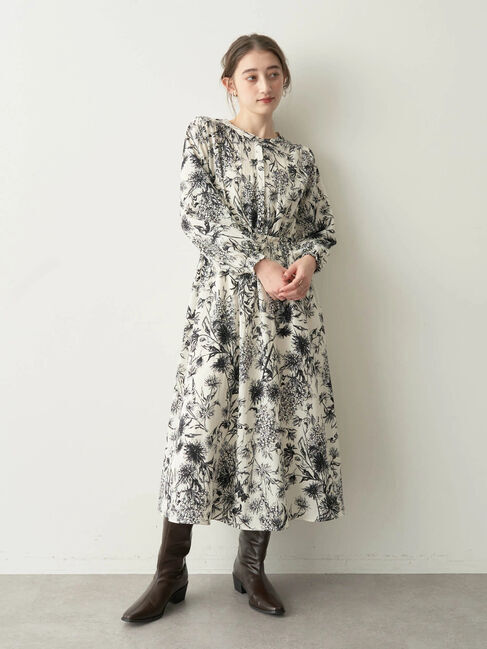 YECCA VECCA「ラインフラワー柄ワンピース」|ワンピース|