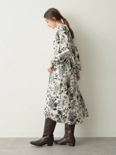 YECCA VECCA「ラインフラワー柄ワンピース」|ワンピース|