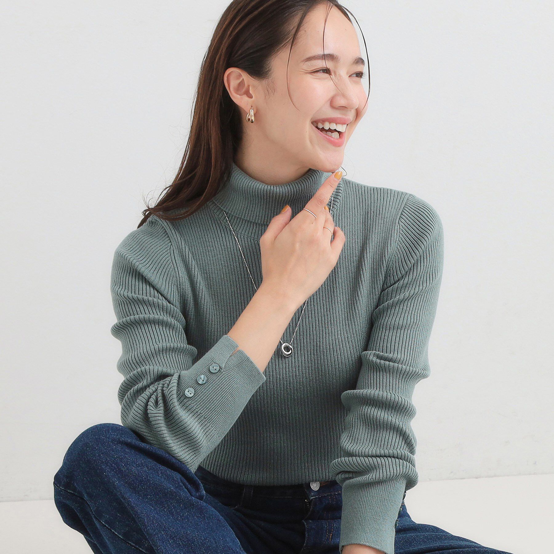 SHOO･LA･RUE「【絶妙なゆるピタ/洗濯機可】ちくちくしにくい リブタートルネック やわらかニット【CIRCRIC】」|ニット・セーター|ミントグリーン(02