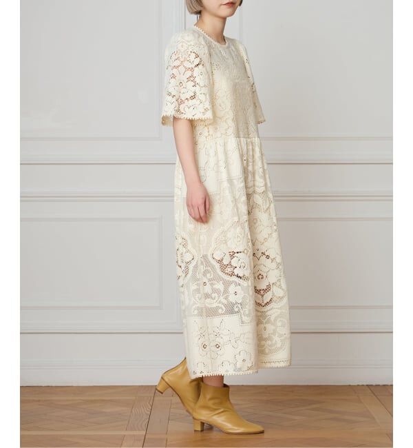 IENA LA BOUCLE「SEA NEW YORK/シー ニューヨーク ARIANNA LACE SSLV MIDI DRESS RS26-061」|ワンピース|ナチュラル