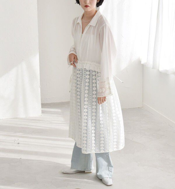 quaranciel「quaranciel: クロシェ レース レイヤード シャツ ワンピース」|ワンピース|