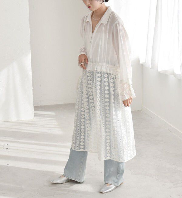 quaranciel「quaranciel: クロシェ レース レイヤード シャツ ワンピース」|ワンピース|