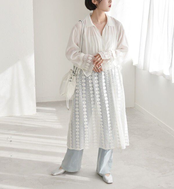 quaranciel「quaranciel: クロシェ レース レイヤード シャツ ワンピース」|ワンピース|