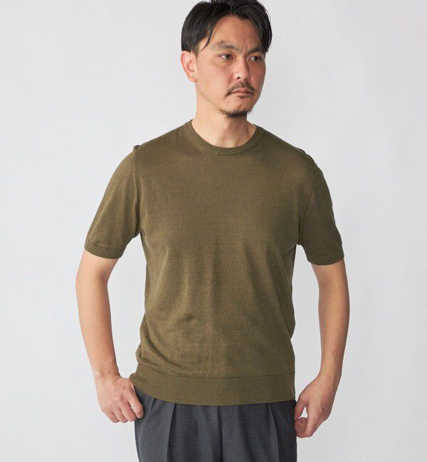 SHIPS「Drumohr: リネン コットン ガーメントダイ クルーネック ニット Tシャツ」|Tシャツ・カットソー|