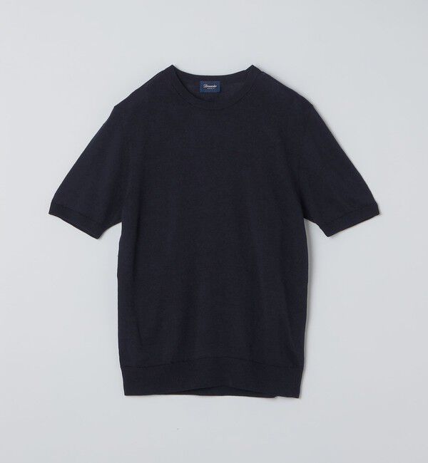 SHIPS「Drumohr: リネン コットン ガーメントダイ クルーネック ニット Tシャツ」|Tシャツ・カットソー|ネイビー