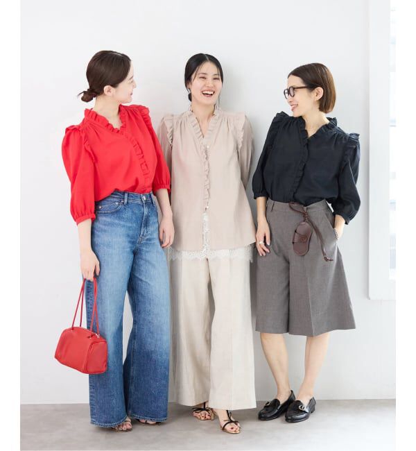 IENA「《一部店舗限定》 コットンシュリンク7分袖ブラウス」|シャツ・ブラウス|