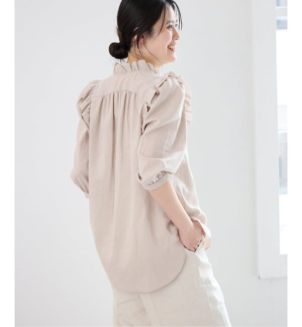IENA「《一部店舗限定》 コットンシュリンク7分袖ブラウス」|シャツ・ブラウス|