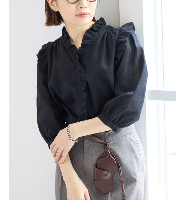 IENA「《一部店舗限定》 コットンシュリンク7分袖ブラウス」|シャツ・ブラウス|