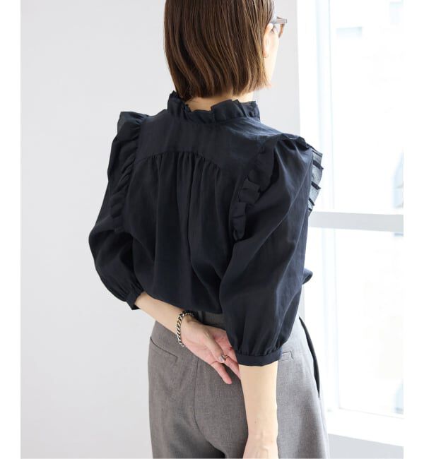 IENA「《一部店舗限定》 コットンシュリンク7分袖ブラウス」|シャツ・ブラウス|