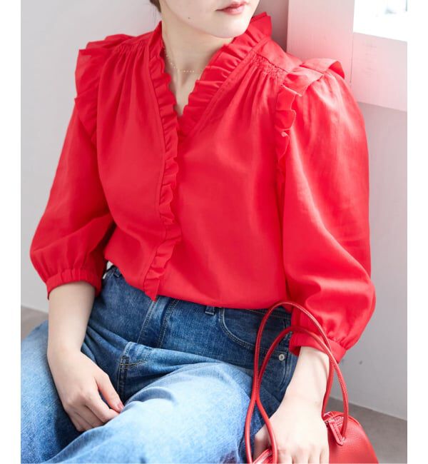 IENA「《一部店舗限定》 コットンシュリンク7分袖ブラウス」|シャツ・ブラウス|