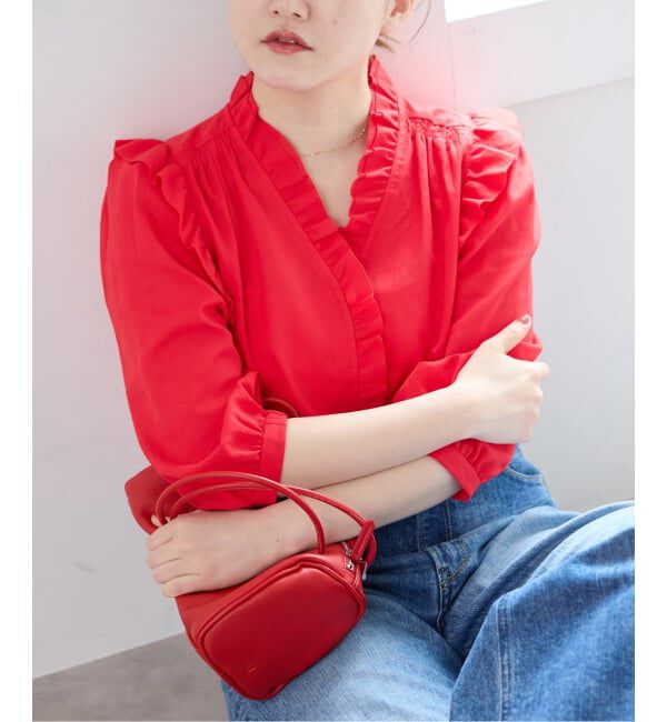 IENA「《一部店舗限定》 コットンシュリンク7分袖ブラウス」|シャツ・ブラウス|