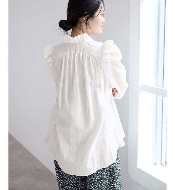IENA「《一部店舗限定》 コットンシュリンク7分袖ブラウス」|シャツ・ブラウス|