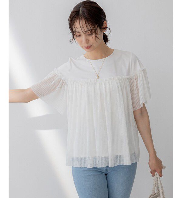 組曲「プリーツコンビ5分袖 カットソー」|Tシャツ・カットソー|