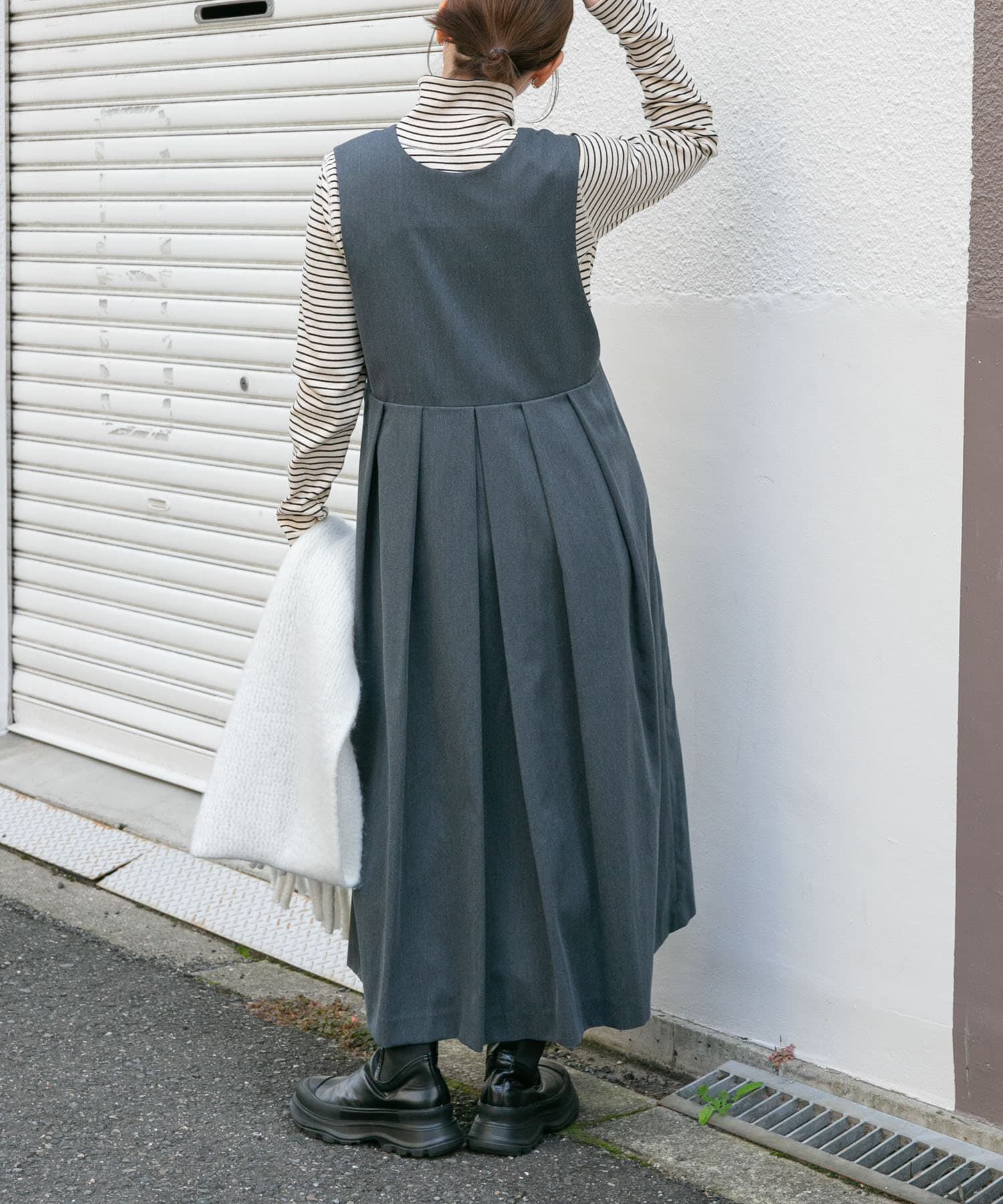  「『2サイズ展開』キーネックBIGプリーツジャンパースカート」|ワンピース|