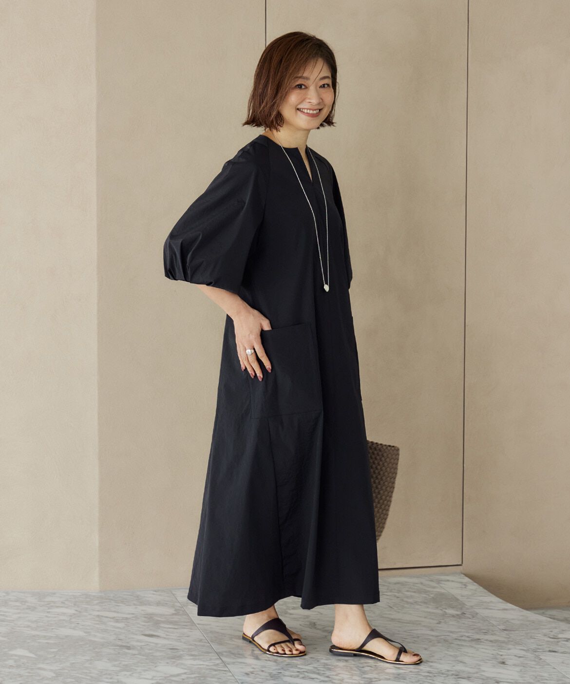 INED「《大きいサイズ》ランタンスリーブワンピース《三尋木奈保コラボ》」|ワンピース|