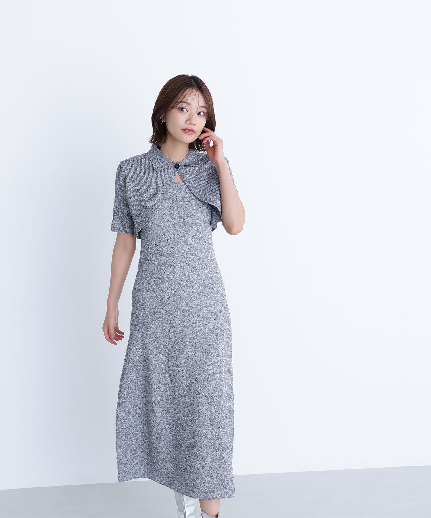  「ショートボレロセットニットワンピース」|ワンピース|