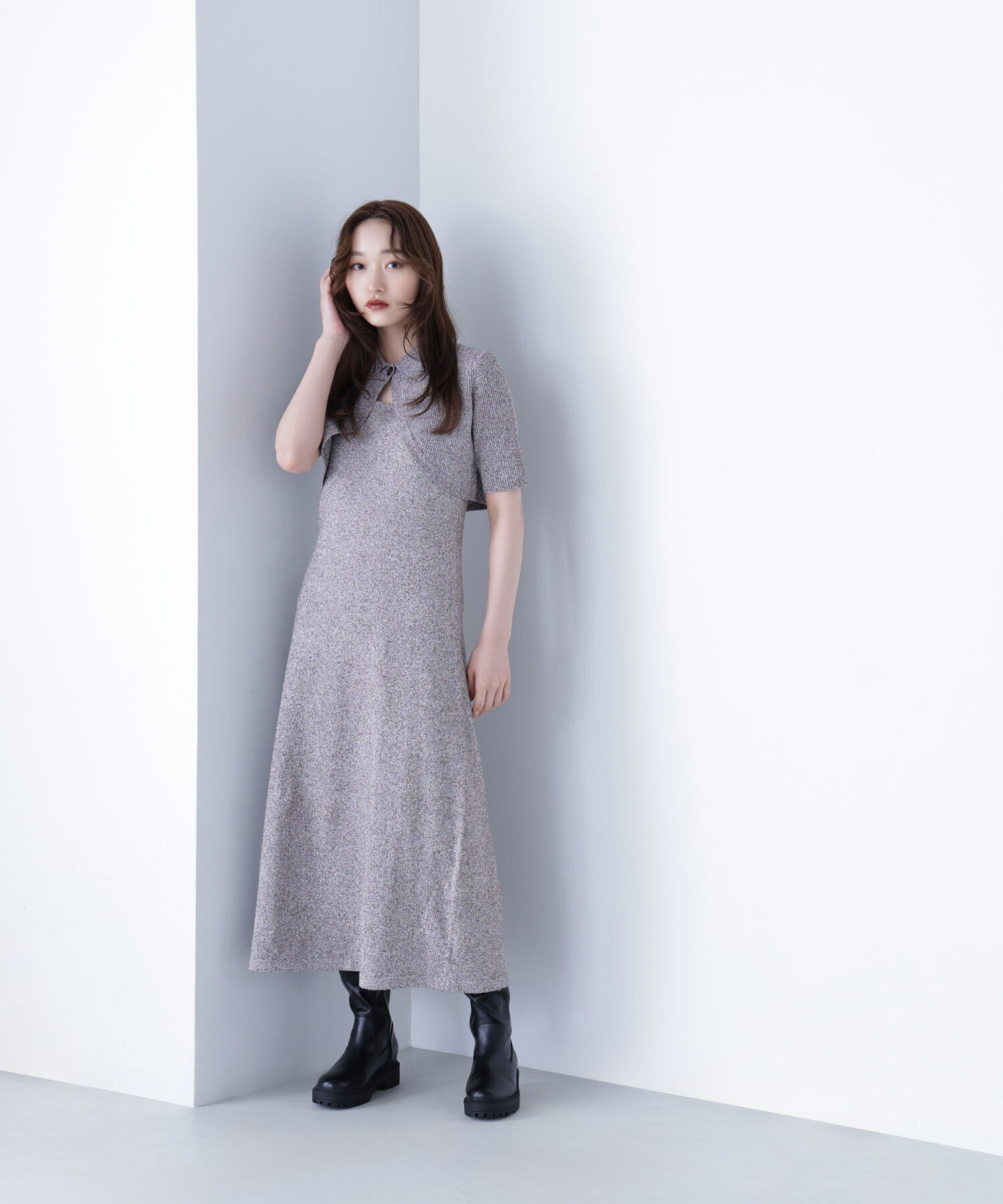  「ショートボレロセットニットワンピース」|ワンピース|