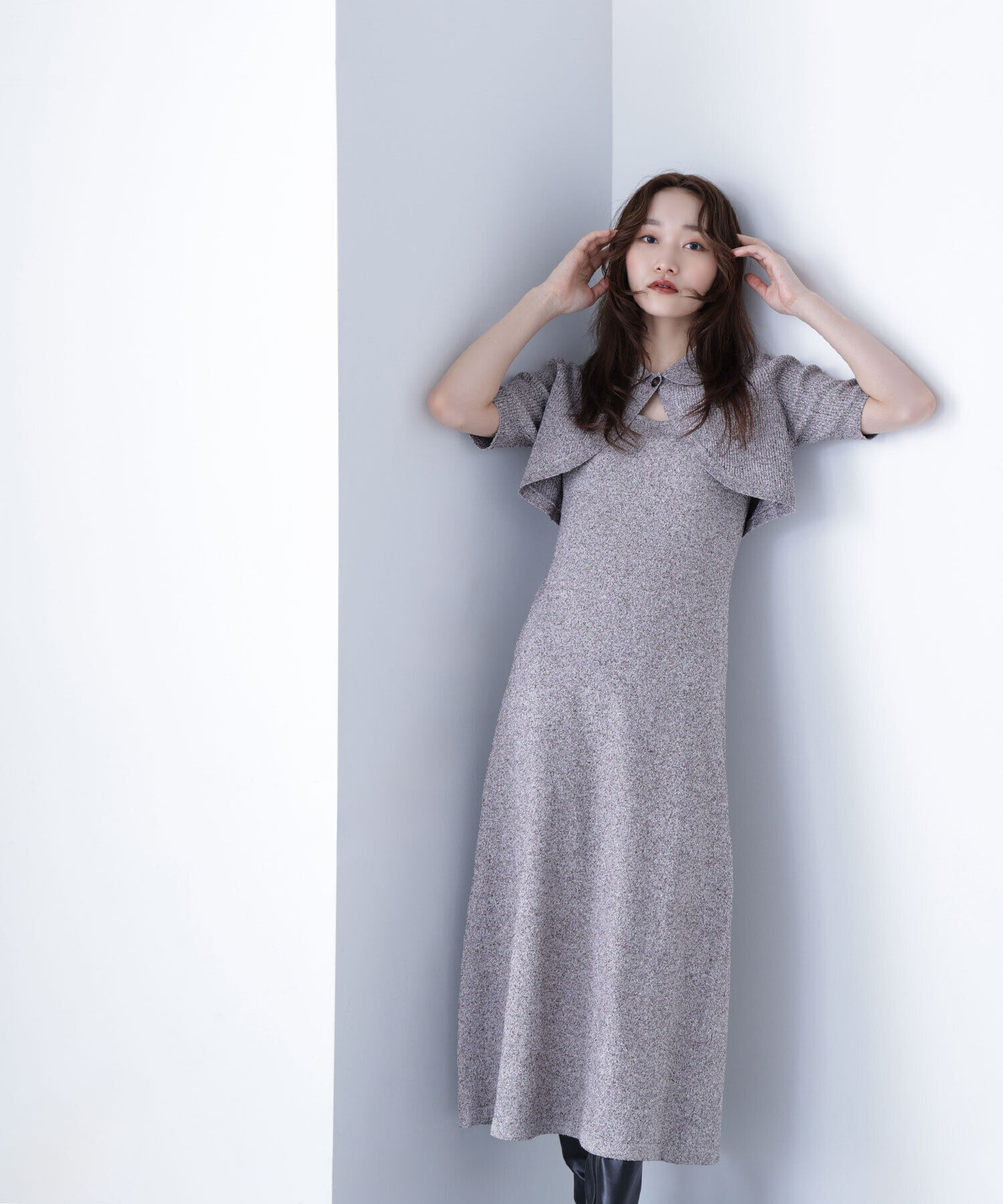  「ショートボレロセットニットワンピース」|ワンピース|