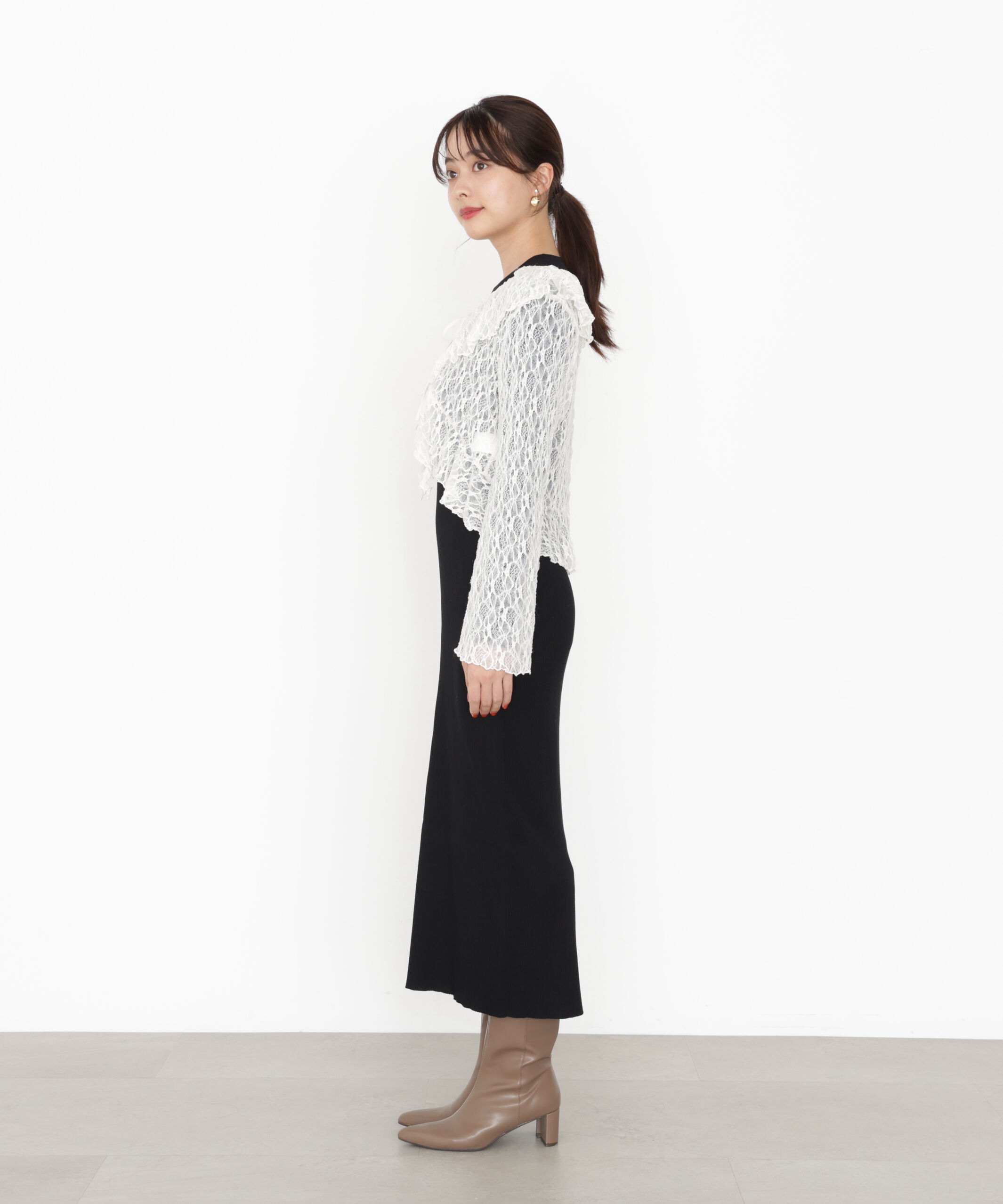 PROPORTION BODY DRESSING「フリルレースセットニットワンピース 25AW」|ワンピース|