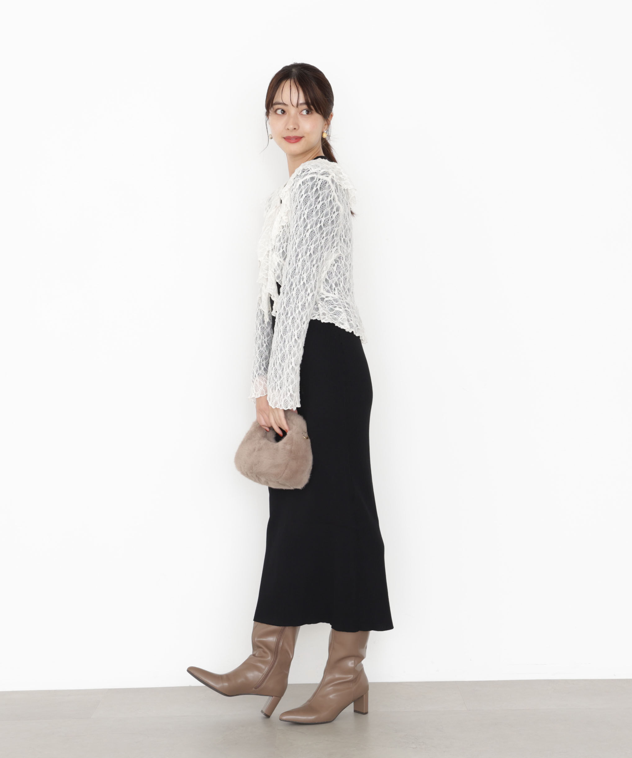 PROPORTION BODY DRESSING「フリルレースセットニットワンピース 25AW」|ワンピース|