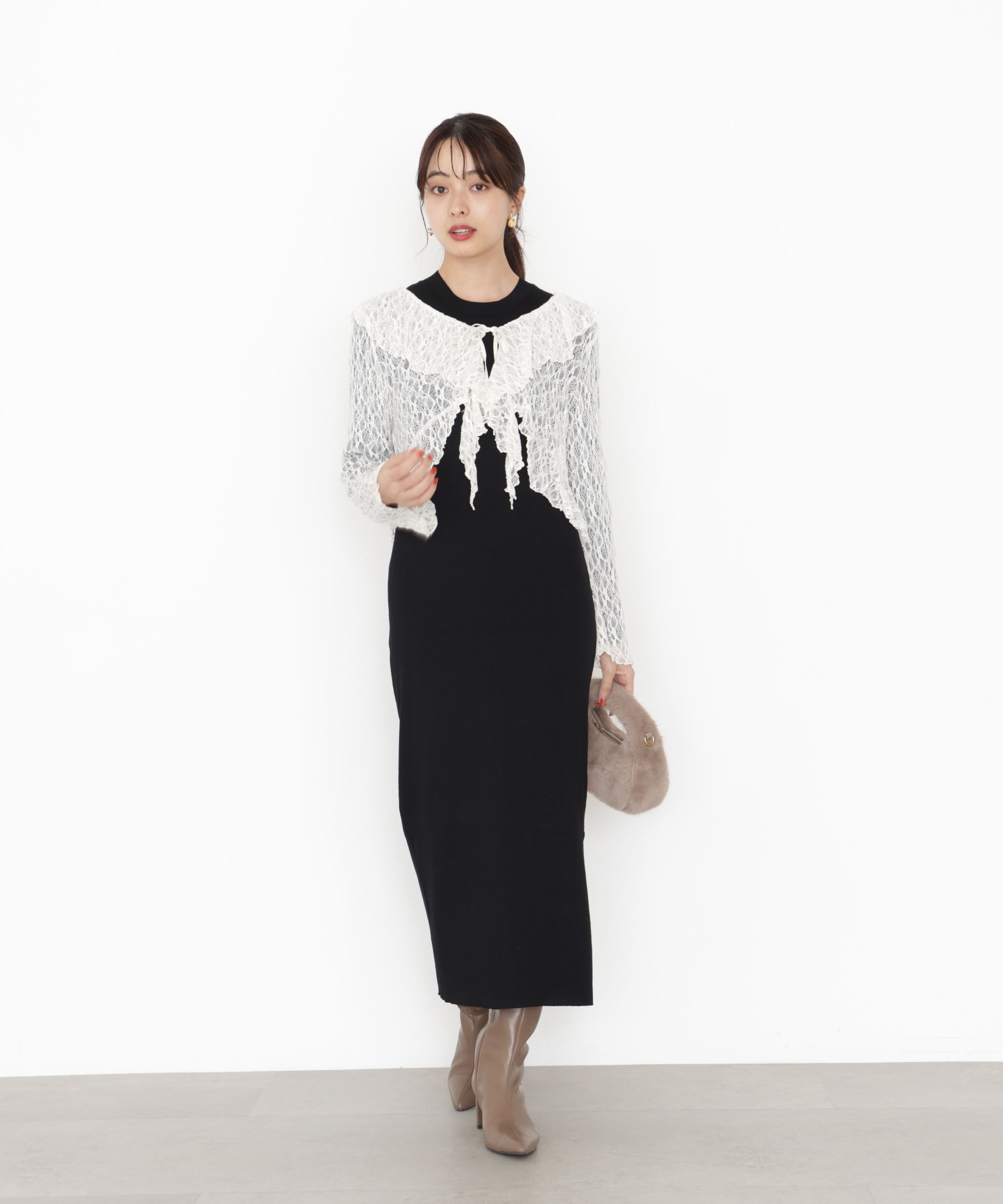 PROPORTION BODY DRESSING「フリルレースセットニットワンピース 25AW」|ワンピース|