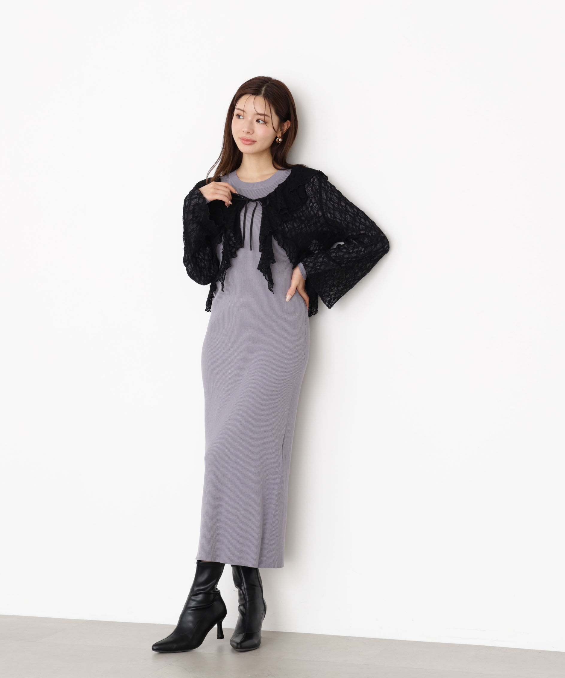 PROPORTION BODY DRESSING「フリルレースセットニットワンピース 25AW」|ワンピース|