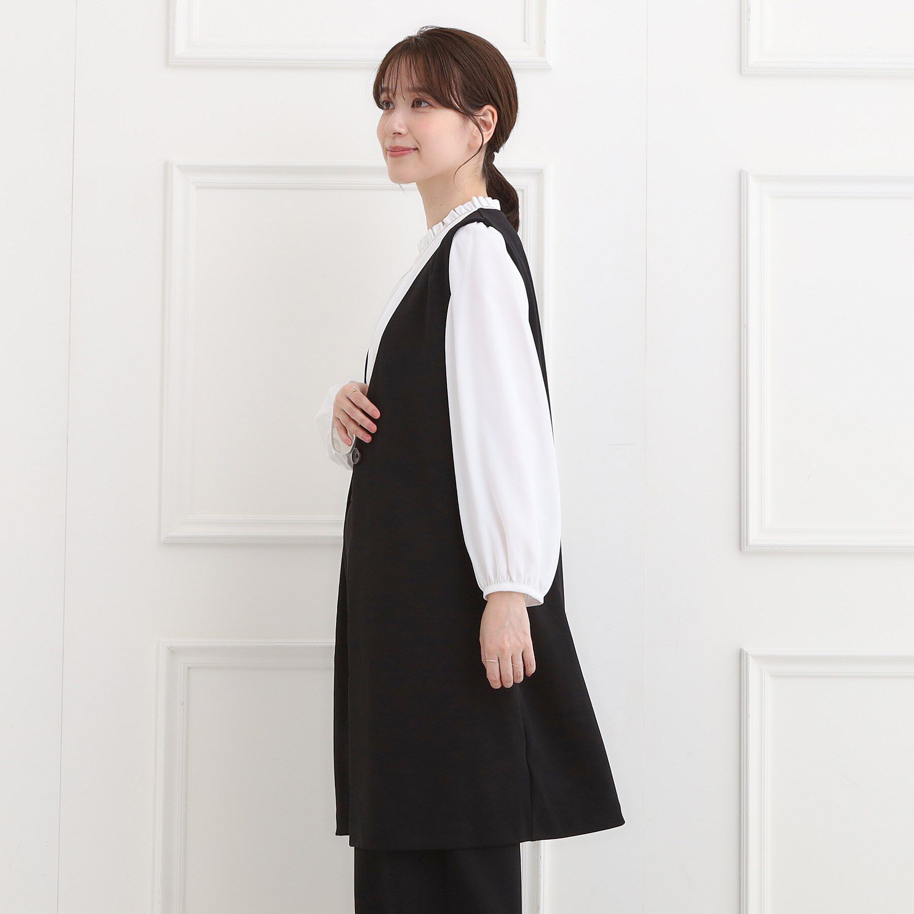 SHOO･LA･RUE「【洗濯機可/セットアップ可/S-3L】きちんと楽に。カットジョーゼット ロングジレ」|ベスト・ジレ|