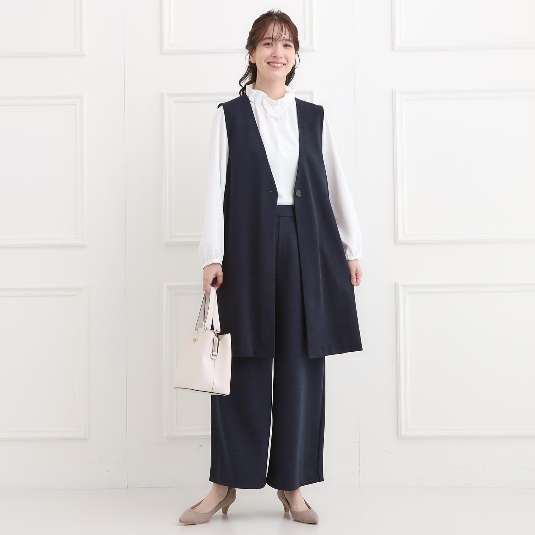 SHOO･LA･RUE「【洗濯機可/セットアップ可/S-3L】きちんと楽に。カットジョーゼット ロングジレ」|ベスト・ジレ|