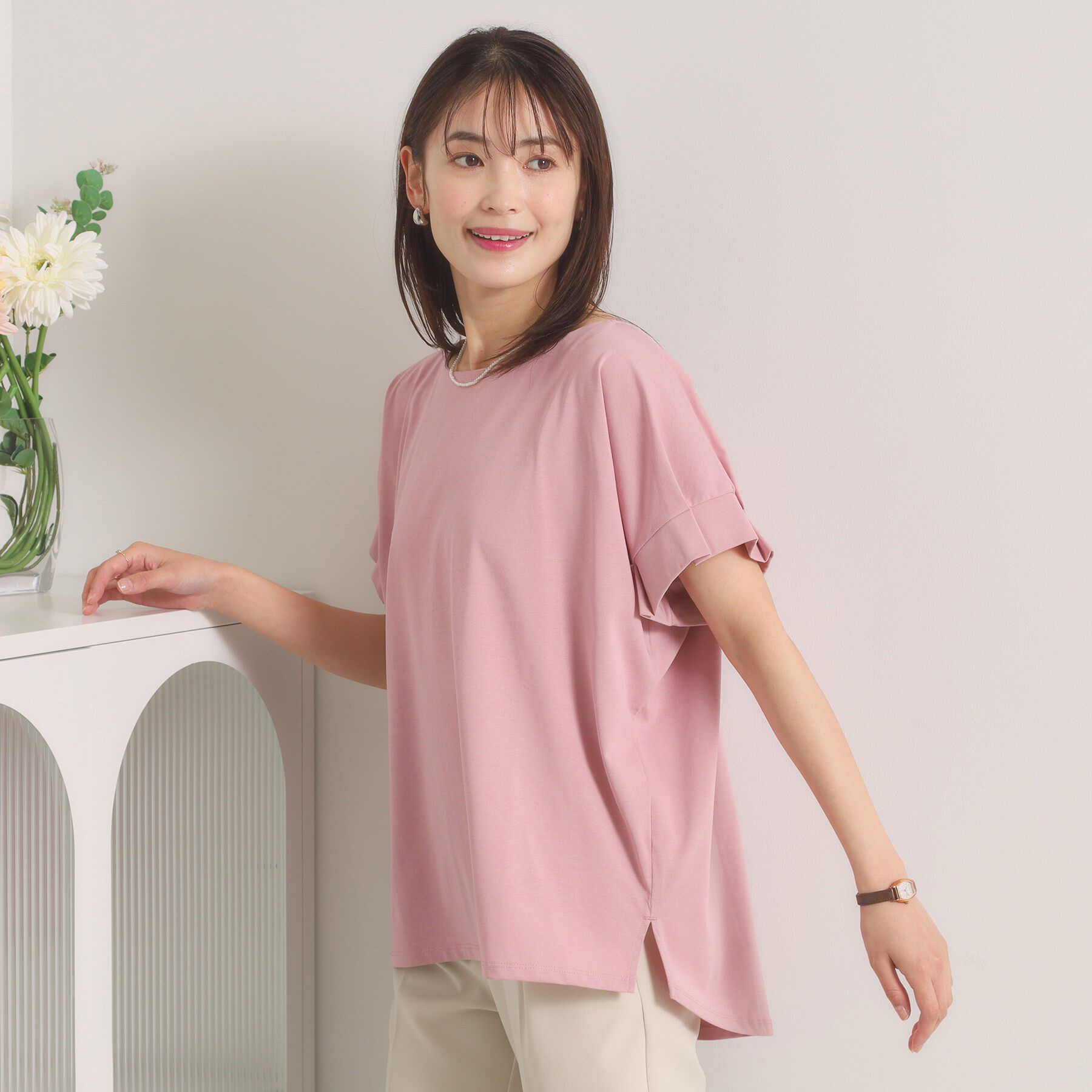 ITS&rsquo;DEMO「【汗染み防止／接触冷感／UVケア／毛玉防止】袖口タックトップス」|Tシャツ・カットソー|